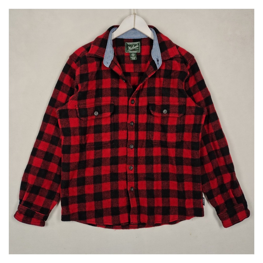 Woolrich Buffalo Plaid Flannel Wool Button Down Shirt Red Black Medium